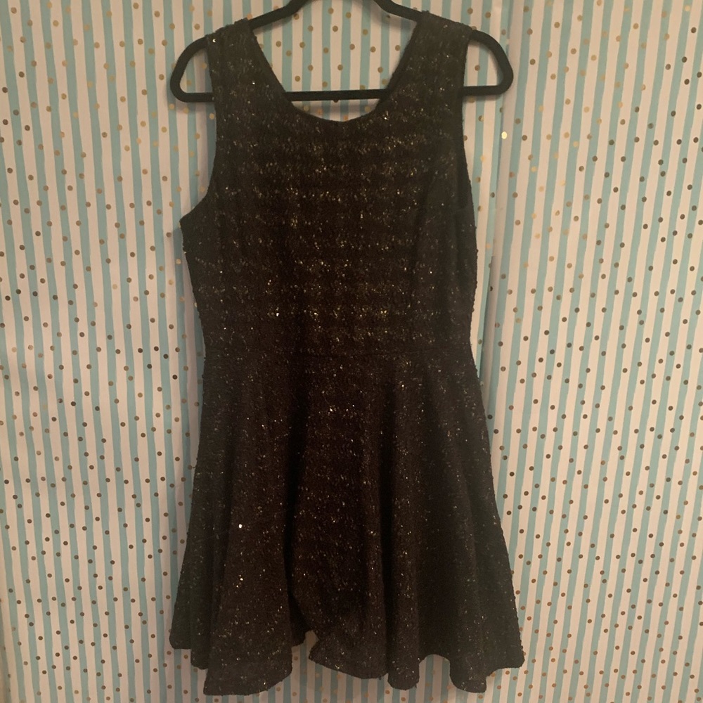 Black and gold fit and flare dress